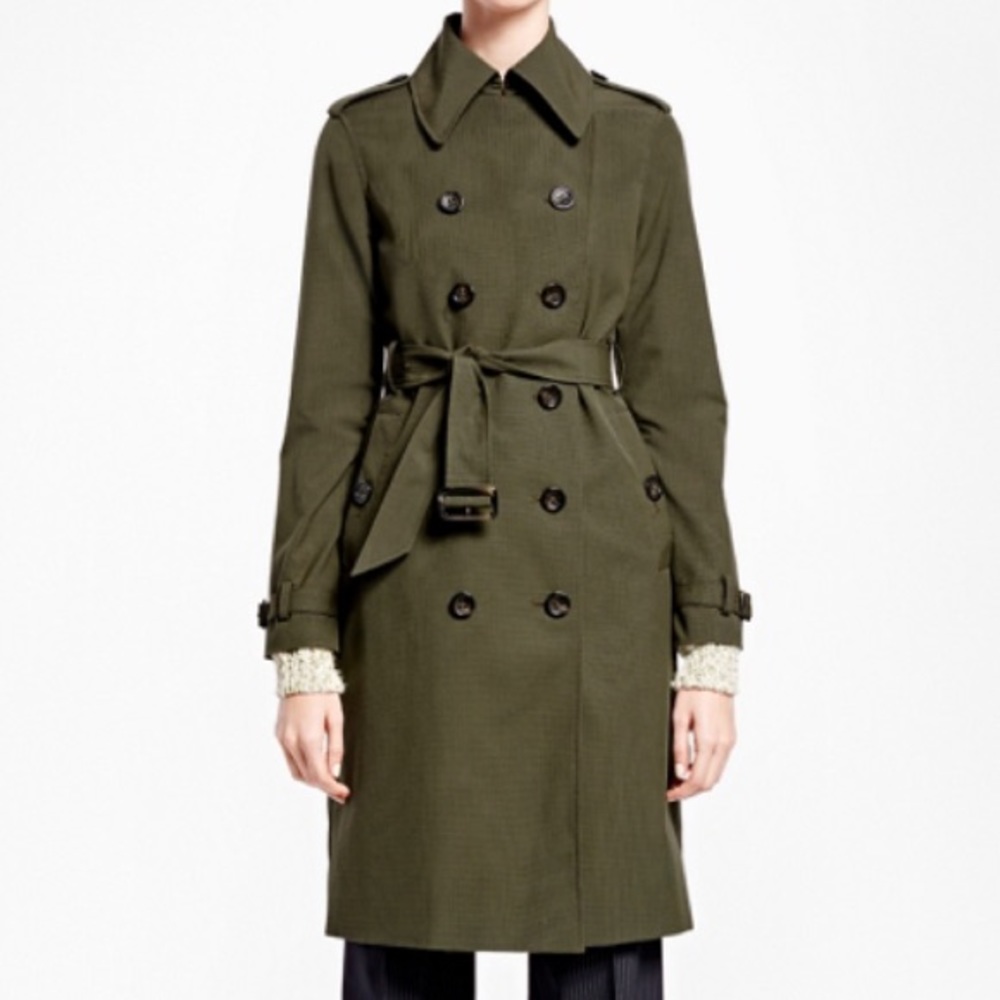 Brooks brothers green trench coat 0P 0 petite